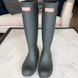 Hunter tall rain boots waterproof rubber boots / wellies (green / grey) expand